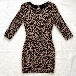 GUESS Women’s Body-Con Dress Size M, Leopard Print, Black + Tan, Back Cut-out